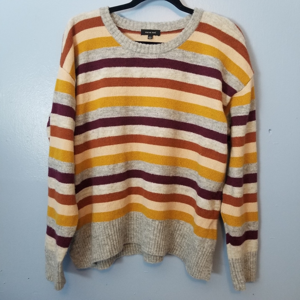 Womens Verve Ami Mulit Color Striped Sweater Large